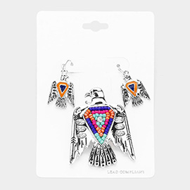 Boho Bead Accented Aztec Bird Magnetic Pendant Set